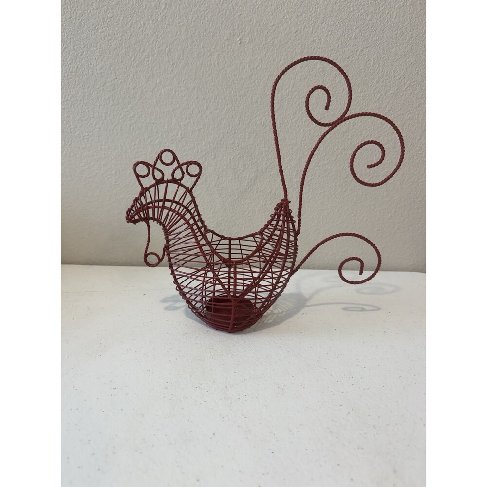 RED WIRE CHICKEN ROOSTER TEA CANDLE HOLDER